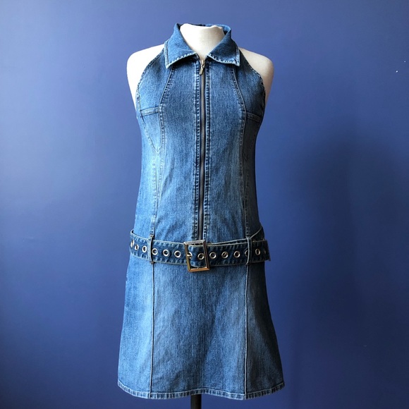 Denim Mini Dress Blue Jean 90’s Retro - Picture 4 of 10